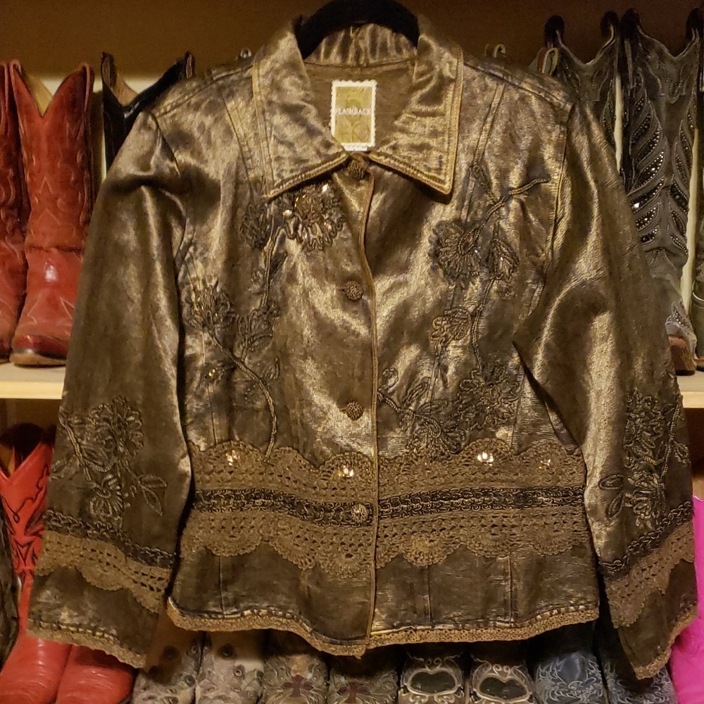 Flashback Metallic Brown Embroidered Leather Jacket